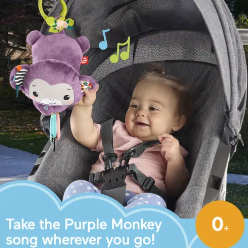 Fisher-Price Sing & Go Purple Monkey Clip-On Sensory Pram Toy