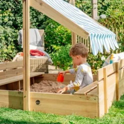 Plum Wooden Sandpit with Canopy