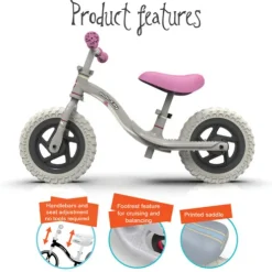 Ride-ezy 10 Inch Go Balance Bike Pink and Silver