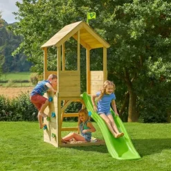 TP Wooden Playhouse with Slide and Climbing Wall