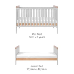 Tutti Bambini Dove Grey Cot Bed with Cot Top Changer and Mattress Rio