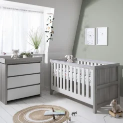Tutti Bambini Grey Cot Bed with Chest Changer Modena