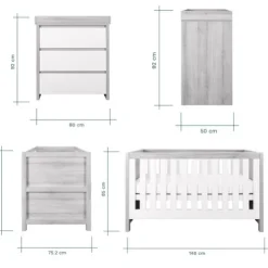 Tutti Bambini Grey Cot Bed with Chest Changer Modena