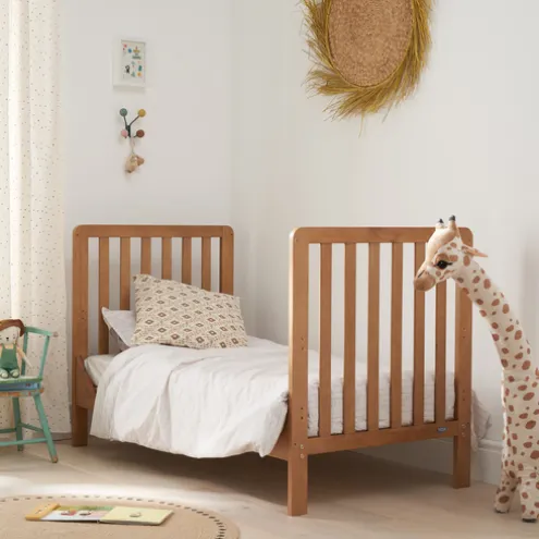 Tutti Bambini Honey Oak Cot Bed with Cot Top Changer and Mattress Malmo