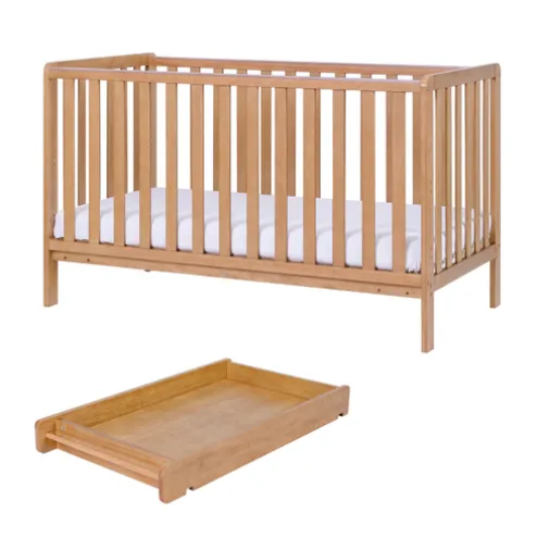 Tutti Bambini Honey Oak Cot Bed with Cot Top Changer and Mattress Malmo
