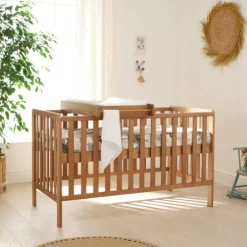 Tutti Bambini Honey Oak Cot Bed with Cot Top Changer and Mattress Malmo