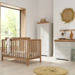 Tutti Bambini Honey Oak Cot Bed Malmo with Chest Changer and Wardrobe Rio