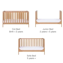 Tutti Bambini Honey Oak Cot Bed Malmo with Chest Changer and Wardrobe Rio