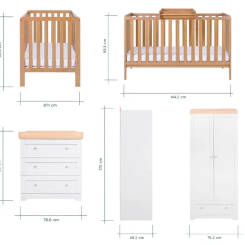 Tutti Bambini Honey Oak Cot Bed Malmo with Chest Changer and Wardrobe Rio