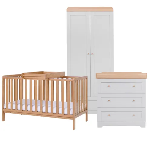 Tutti Bambini Honey Oak Cot Bed Malmo with Chest Changer and Wardrobe Rio