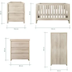 Tutti Bambini Oak Cot Bed with Chest Changer and Wardrobe Modena