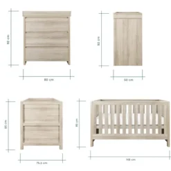 Tutti Bambini Oak Cot Bed with Chest Changer Modena