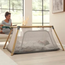 Tutti Bambini Oak Travel Cot and Nightshade CoZee Go Day and Night