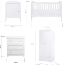 Tutti Bambini White Cot Bed with Chest of Drawers and Wardrobe Rio