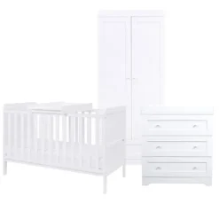 Tutti Bambini White Cot Bed with Chest of Drawers and Wardrobe Rio