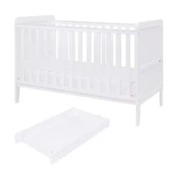 Tutti Bambini White Cot Bed with Cot Top Changer and Mattress Rio