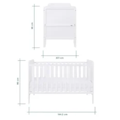 Tutti Bambini White Cot Bed with Cot Top Changer and Mattress Rio