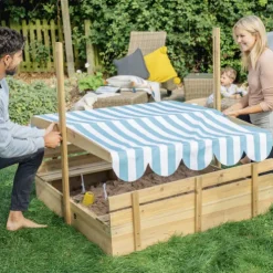 Plum Wooden Sandpit with Canopy